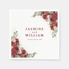 Servilleta De Papel Boda Geométrico Boho Rubor Burgundy Floral Gold