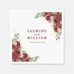 Servilleta De Papel Boda Geométrico Boho Rubor Burgundy Floral Gold