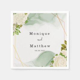 Servilleta De Papel Boda geométrico de color verde de las rosas blanca