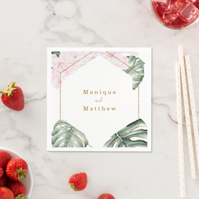 Servilleta De Papel Boda geométrico de oro floral rosa de hojas tropic (In situ)