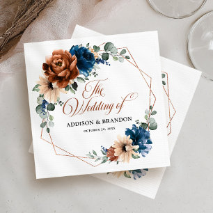 Servilleta De Papel Boda geométrico de Terracotta Navy Blue Greenery