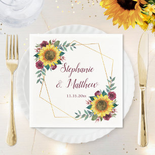 Servilleta De Papel Boda Geométrico Floral de Borgoña de Girasol