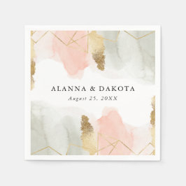 Servilleta De Papel Boda Geométrico Gold de acuarela de Rubor y Sage