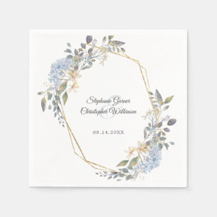 Servilleta De Papel Boda Geométrico Gold Dusty Blue Florals