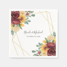 Servilleta De Papel Boda Geométrico Sunflower Burgundy Floral Gold