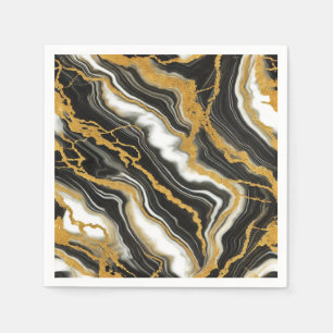 Servilleta De Papel Boda Glam Mármol Negro Blanco Dorado Chic