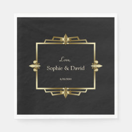 Servilleta De Papel Boda Glam Royal Gold Black Art Deco 20s