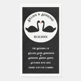 Servilleta De Papel Boda Gótica Besándose Cisnes Negros Personalizada