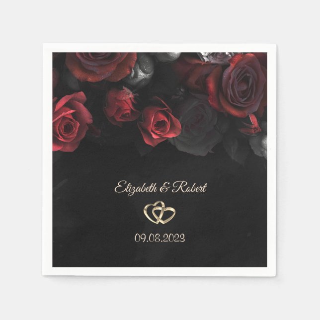 Servilleta De Papel Boda Gótica de Rosas Rojas Elegantes (Anverso)