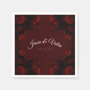 Servilleta De Papel Boda Gótica Elegante Floral Rojo Profundo
