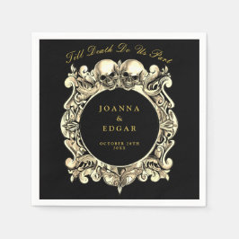 Servilleta De Papel Boda gótico de Black And Gold Skulls