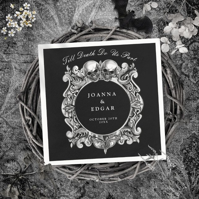 Servilleta De Papel Boda gótico de cráneos negros y blancos (Black And White Skulls Gothic Wedding Napkins)