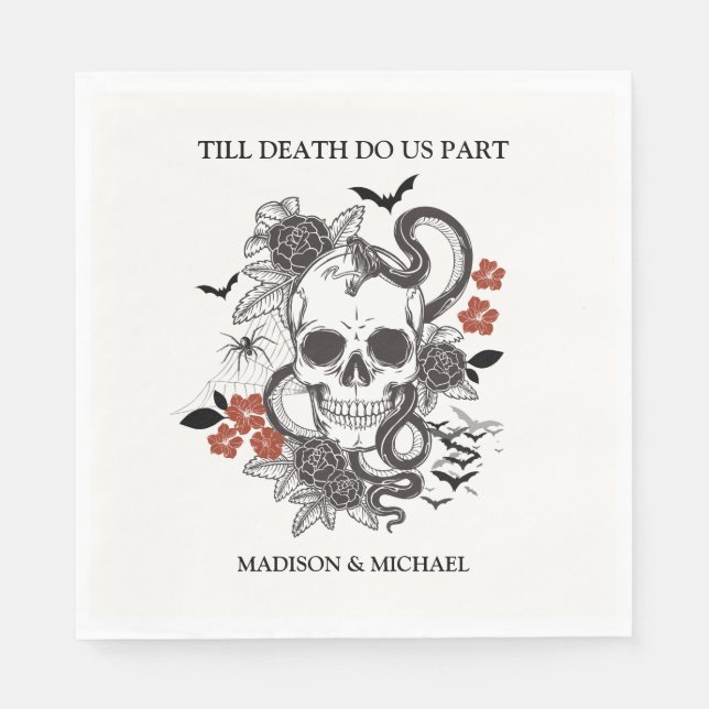 Servilleta De Papel Boda Gótico De Halloween Negro Y Borgoña (Anverso)