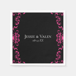 Servilleta De Papel Boda gótico de Swirl Hot Pink and Black Swirl