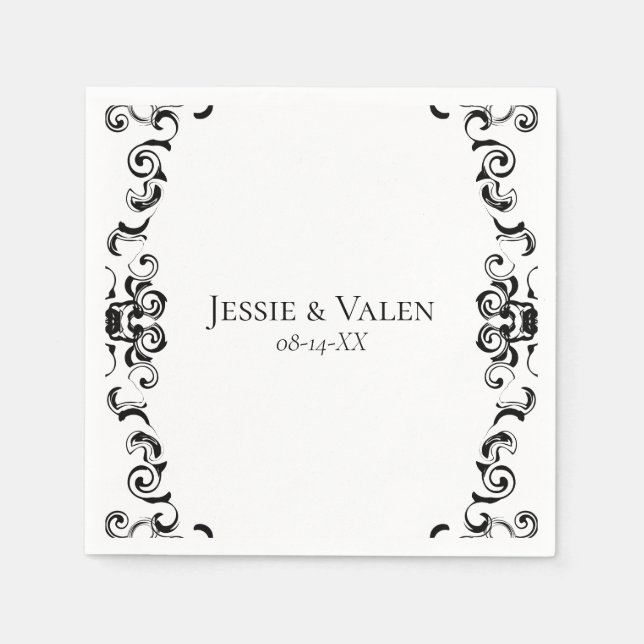 Servilleta De Papel Boda gótico de Swirl negro y blanco (Anverso)