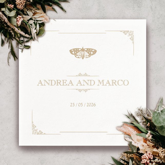 Servilleta De Papel Boda gótico elegante de Moth victoriana (Gothic Moth Tattoo Vintage Wedding Napkin)