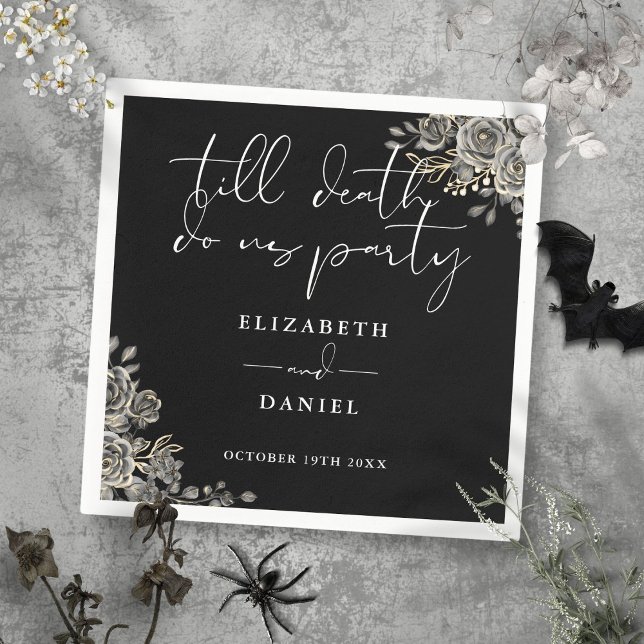 Servilleta De Papel Boda gótico floral de rosas negras y blancas (Black And White Roses Floral Gothic Wedding Napkins)