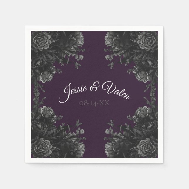 Servilleta De Papel Boda gótico Rosas morado negro gris (Anverso)