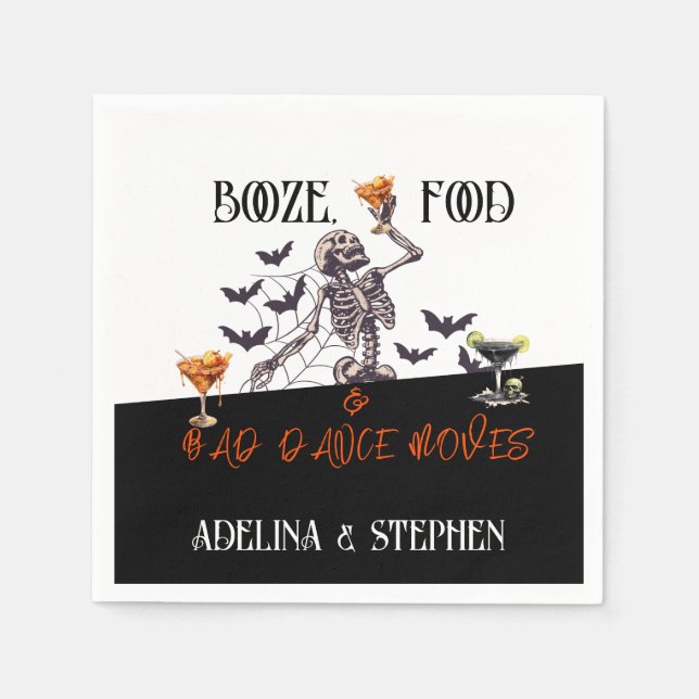 Servilleta De Papel Boda gótico Skeleton Booze Comida mala danza se mu (Anverso)