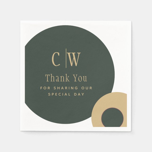Servilleta De Papel Boda Gracias Olive Green Gold Monogramado (Anverso)