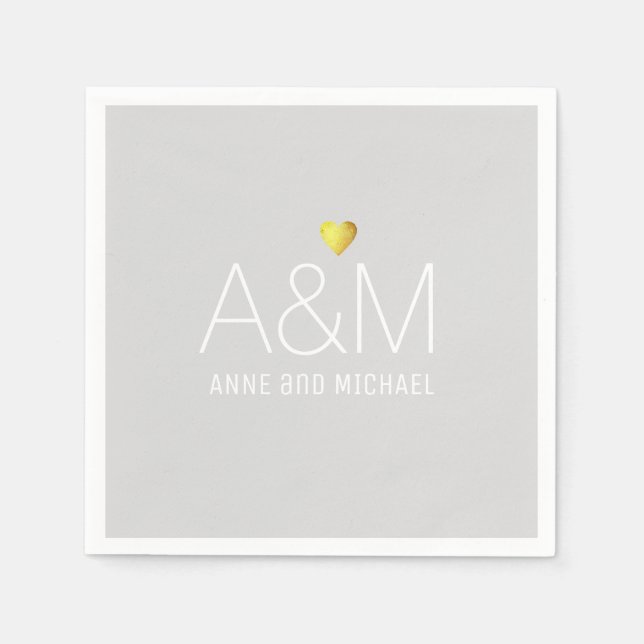 Servilleta De Papel Boda gris claro y elegante Monogramado (Anverso)