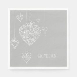 Servilleta De Papel Boda Gris White Romantic Hearts