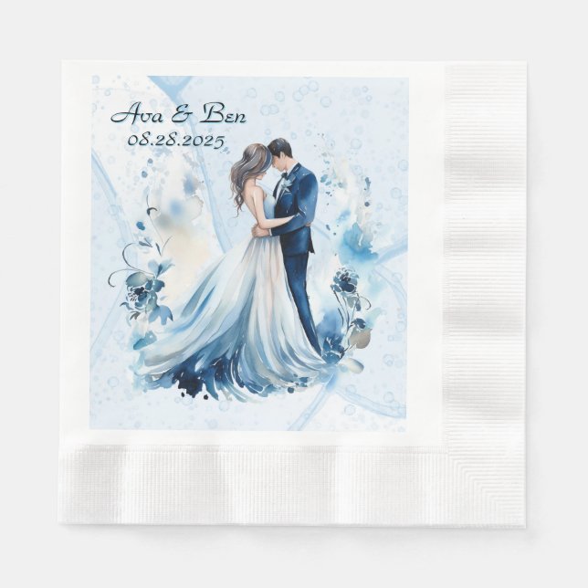 Servilleta De Papel Boda Groom y Duste Blue Alcohol Ink Bride (Anverso)