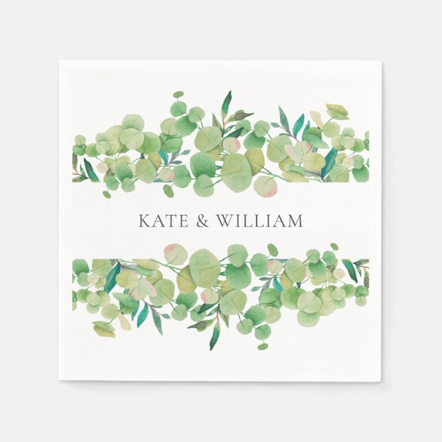 Servilleta De Papel Boda Guirnalda de Eucalipto Verde (Anverso)