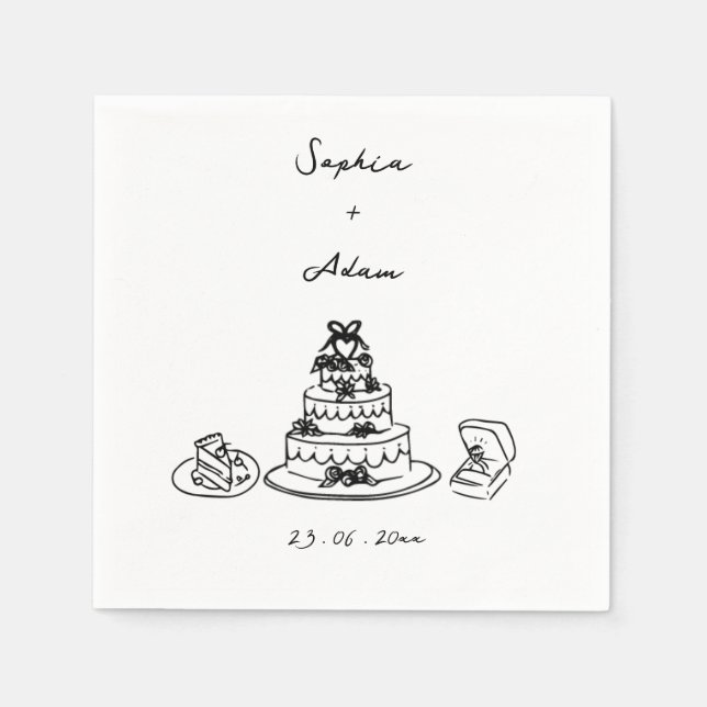 Servilleta De Papel Boda Hand Drawn (Anverso)