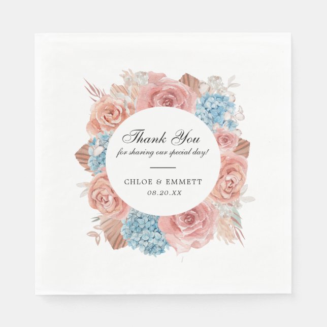 Servilleta De Papel Boda Hidrangea Rosa Azul Dusty (Anverso)
