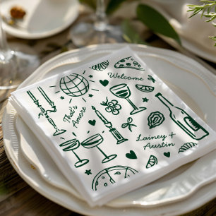 Servilleta De Papel Boda ilustrado con mano retro