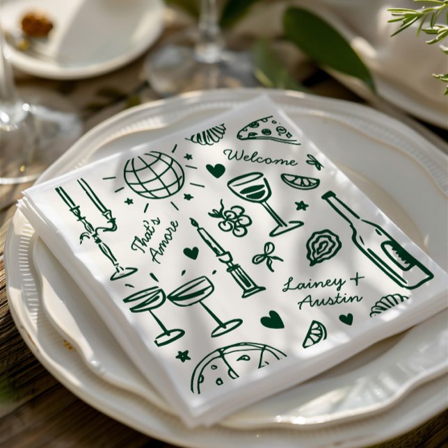 Servilleta De Papel Boda ilustrado con mano retro (Retro Hand-Drawn Illustrated Wedding Napkins)