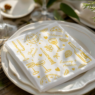 Servilleta De Papel Boda ilustrado con mano retro