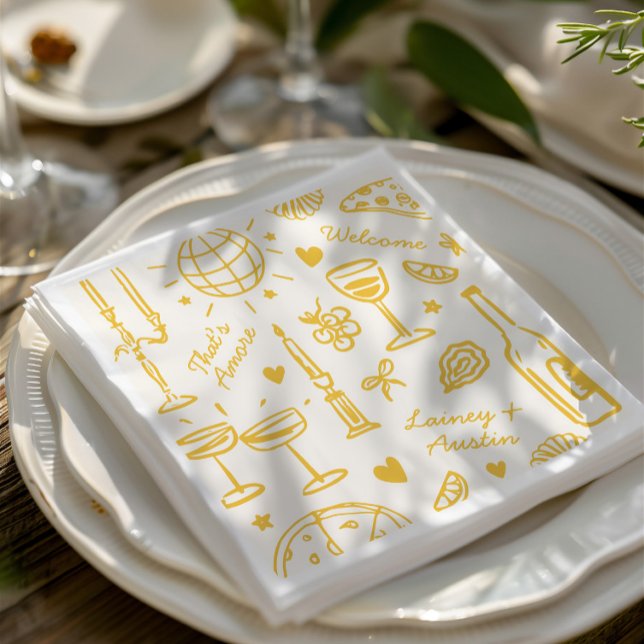 Servilleta De Papel Boda ilustrado con mano retro (Retro Hand-Drawn Illustrated Wedding Napkins)