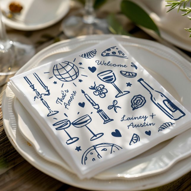 Servilleta De Papel Boda ilustrado con mano retro (Retro Hand-Drawn Illustrated Wedding Napkins)