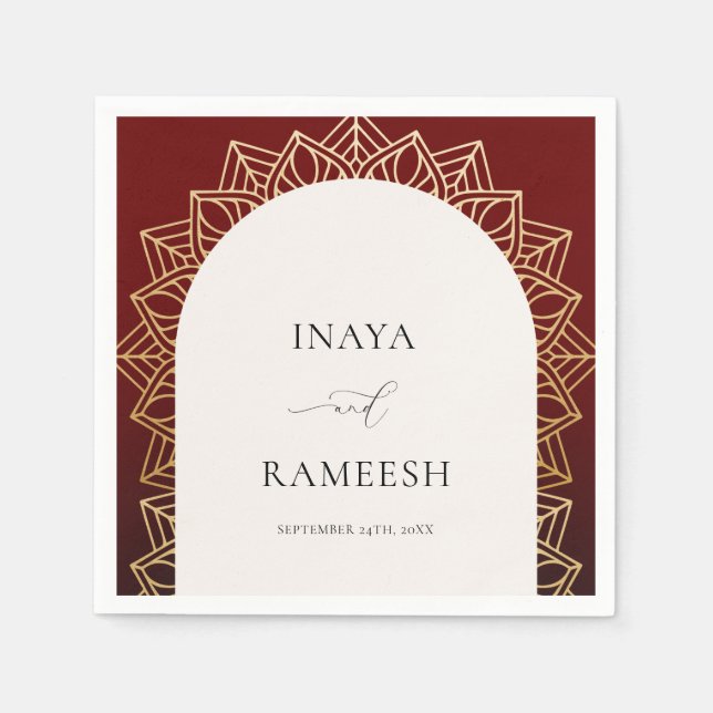 Servilleta De Papel Boda indio rojo Mandala dorada (Anverso)