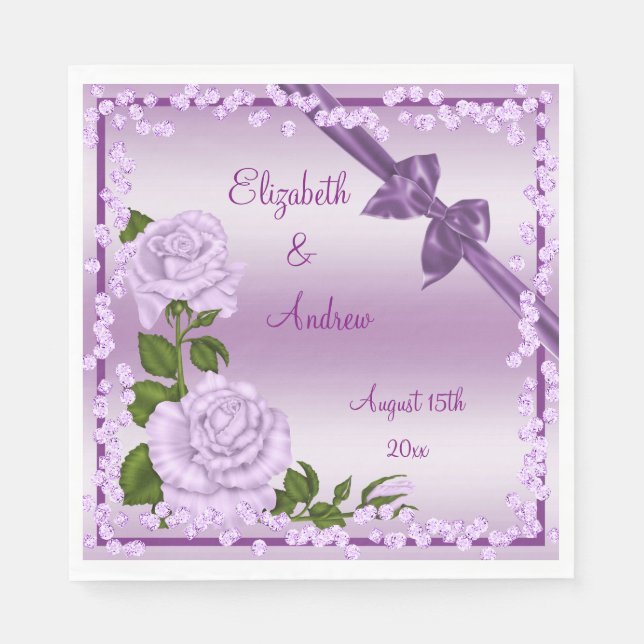 Servilleta De Papel Boda Lilac Blossom, Bows & Diamonds (Anverso)