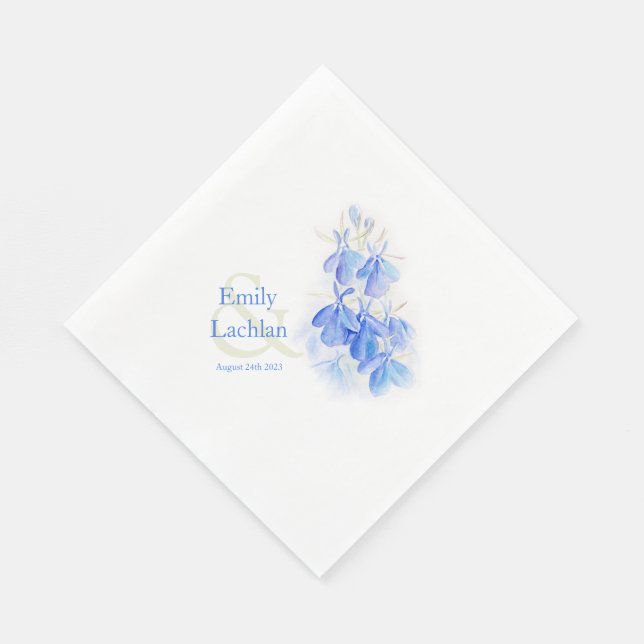 Servilleta De Papel Boda lobelia azul acuarela napkins de papel (Esquina)