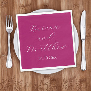 Servilleta De Papel Boda Magenta Escritura Minimalista
