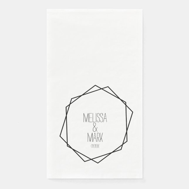 Servilleta De Papel Boda Marco geométrico blanco negro (Anverso)