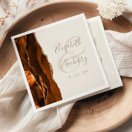 Servilleta De Papel Boda Marfil Ágata Naranja Quemada Dorado