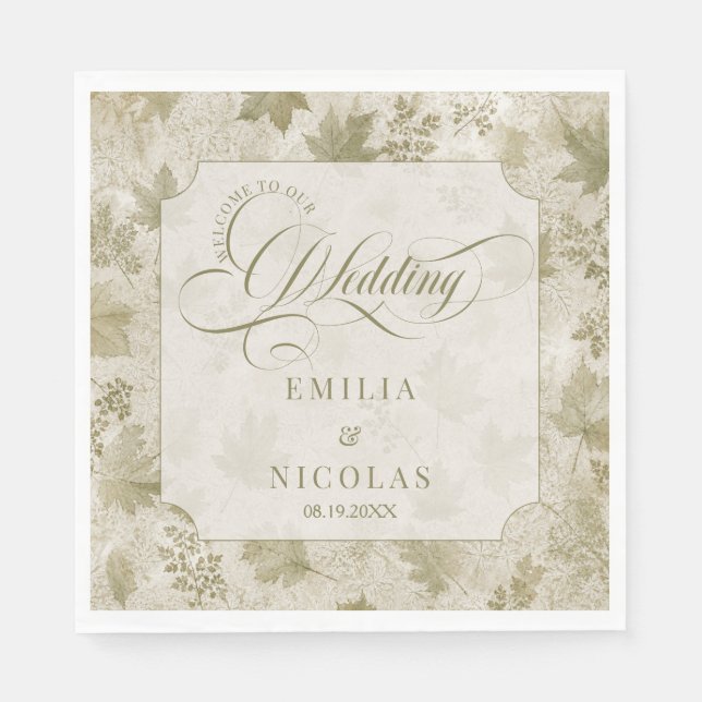 Servilleta De Papel Boda Marfil Verde Salvia (Anverso)