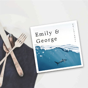 Servilleta De Papel Boda marina azul subacuática tiburón náutico de pl