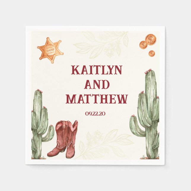 Servilleta De Papel boda marrón occidental bello rústico (Anverso)