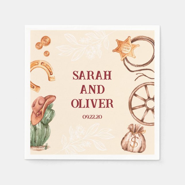 Servilleta De Papel boda marrón rústico y hermoso occidental (Anverso)