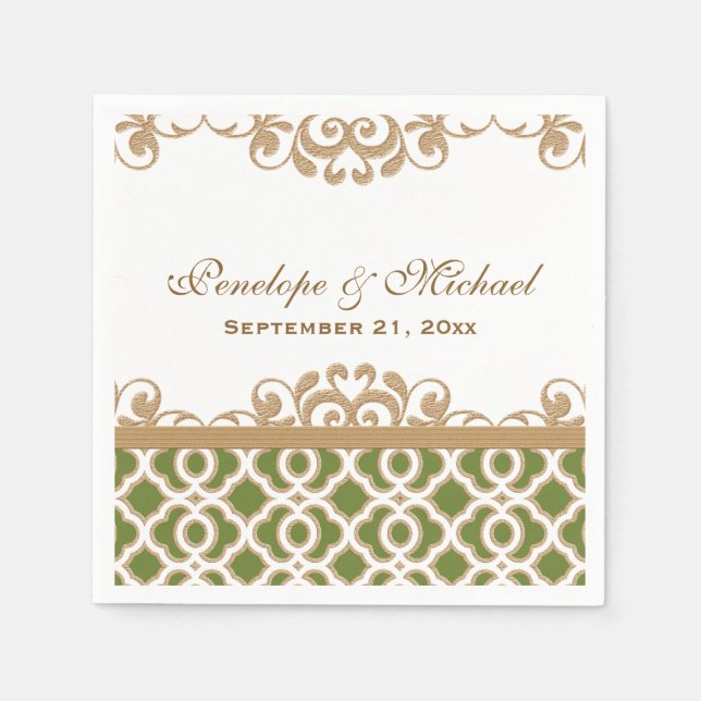 Servilleta De Papel Boda marroquí de Olive Green y Gold (Anverso)