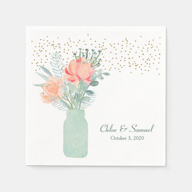 Servilleta De Papel Boda Mason Jar de vidrio escarpado (Anverso)