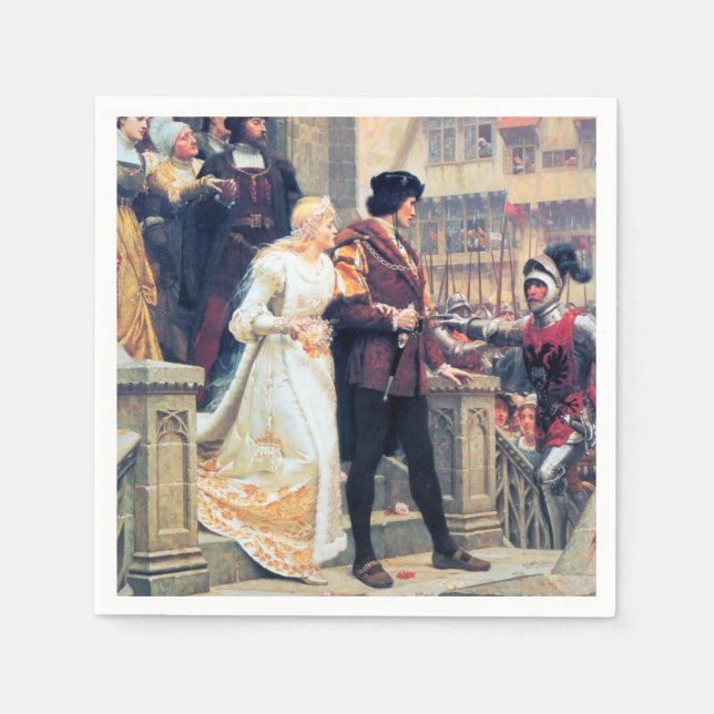 Servilleta De Papel Boda medieval Bride Groom Knight pintura (Anverso)