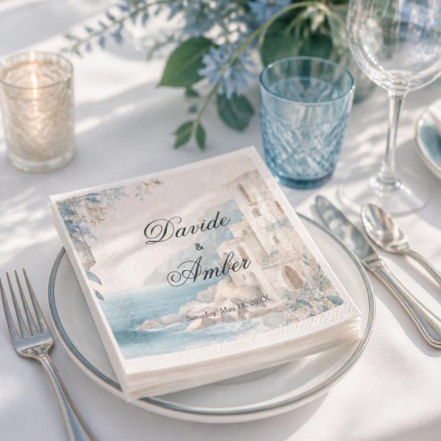 Servilleta De Papel Boda Mediterránea Costera Azul y Blanco (Subido por el creador)