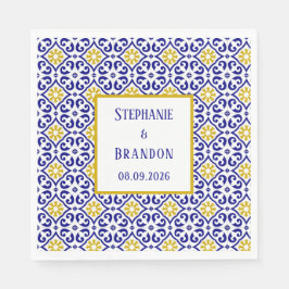 Servilleta De Papel Boda mediterráneo azul de azulejos portugueses